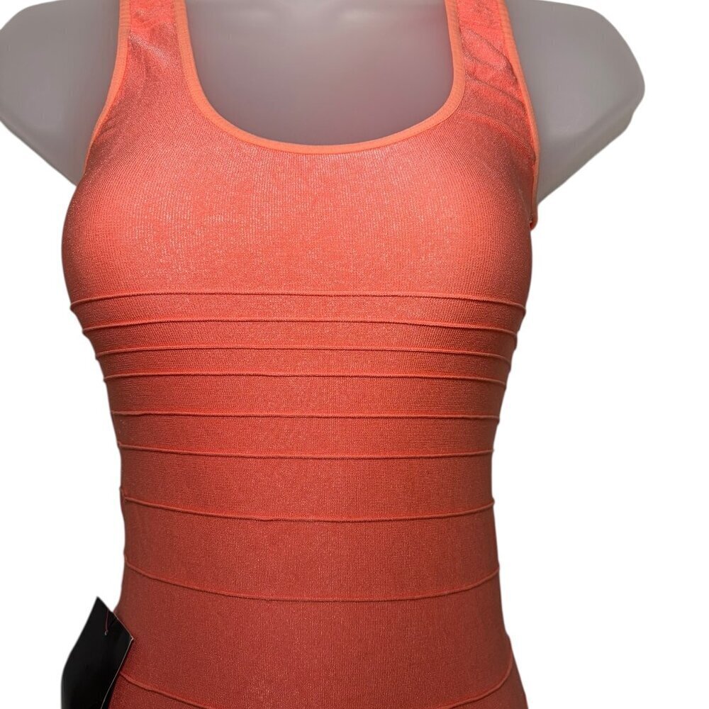 Bebe Back Cutout Shine Bodycon Dress Salmon Small NWT - Picture 5 of 6